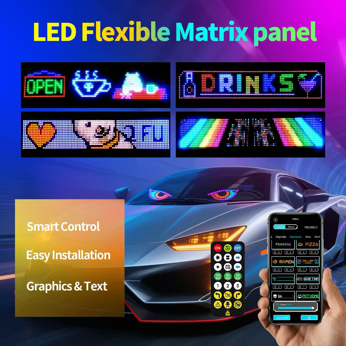 Panneau matriciel LED pixel programmable 1024px - USB + Bluetooth - Néolium