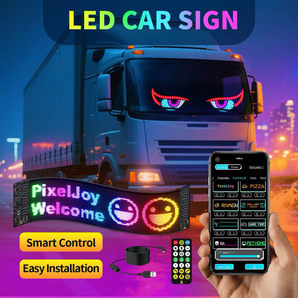 Panneau matriciel LED pixel programmable 1024px - USB + Bluetooth - Néolium