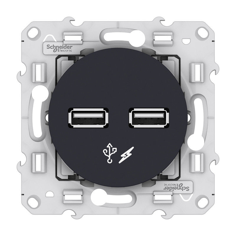 Double prise USB (sans plaque) - Odace - anthracite - Schneider