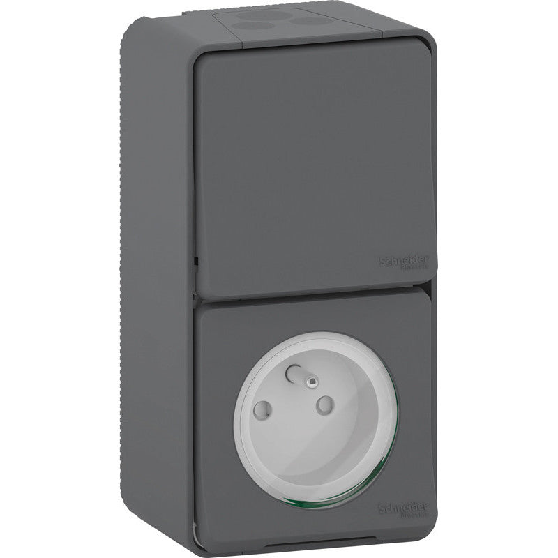 Prise 2P+T + interrupteur saillie IP55 - Mureva - Schneider
