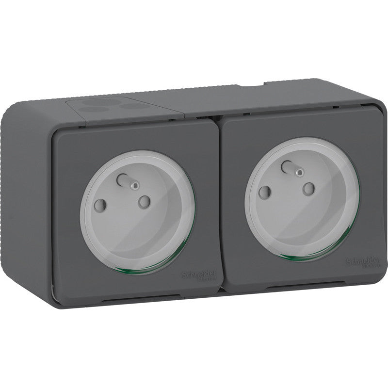 Double prise 2P+T en saillie IP55 - Mureva - Schneider