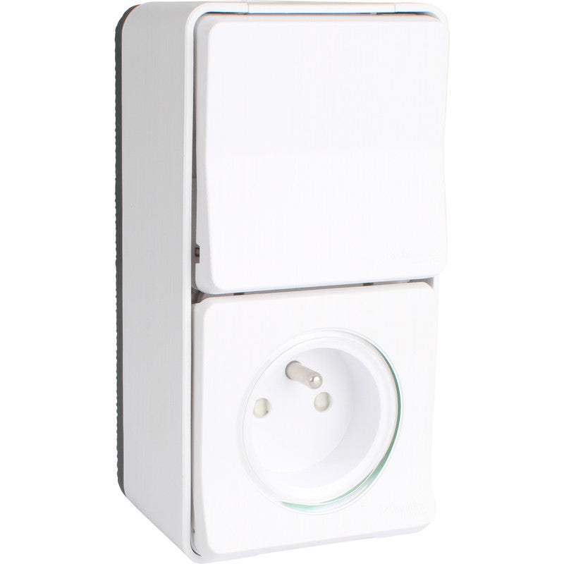 Prise 2P+T + interrupteur saillie IP55 - Mureva - Schneider
