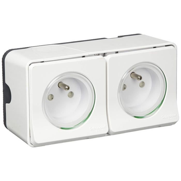 Double prise 2P+T en saillie IP55 - Mureva - Schneider