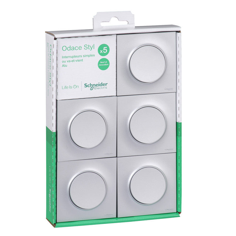 Lot de 5 va et vient (avec plaque) - Odace - Schneider
