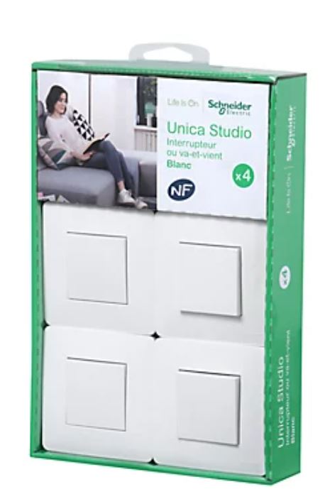 Lot de 4 interrupteurs va et vient 10A - Unica - Schneider