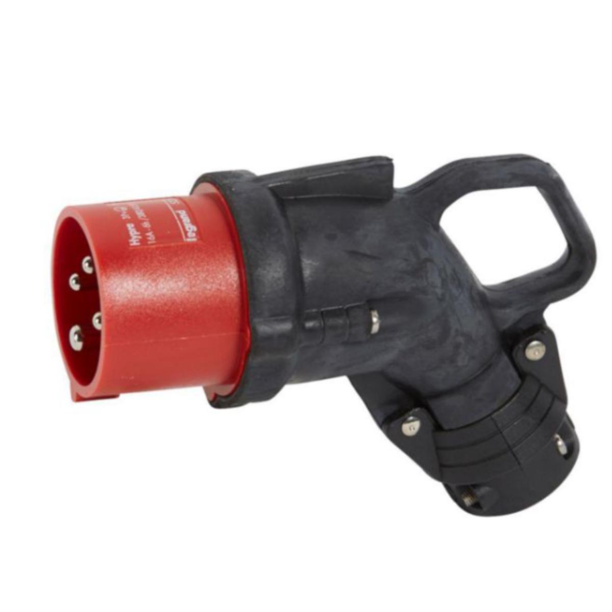 Fiche Noire mobile coudée Hypra IP44 16A - 3P+T - caoutchouc - Legrand
