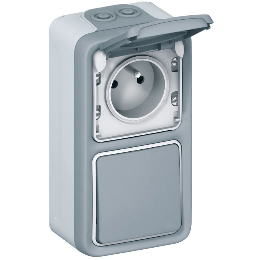 Interrupteur va et vient 10A + prise 2P+T 16A saillie - Plexo - gris - Legrand