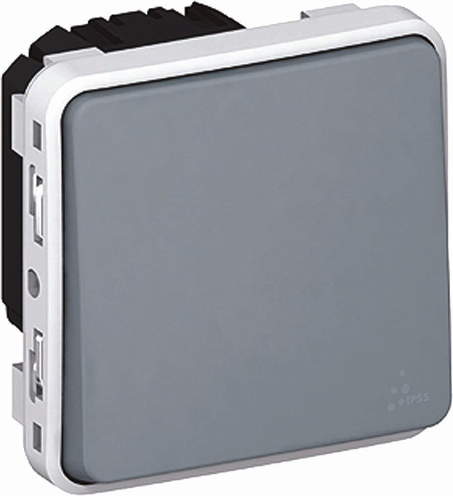 Bouton poussoir lumineux 6A bascule inverseur saillie - Plexo - gris - Legrand