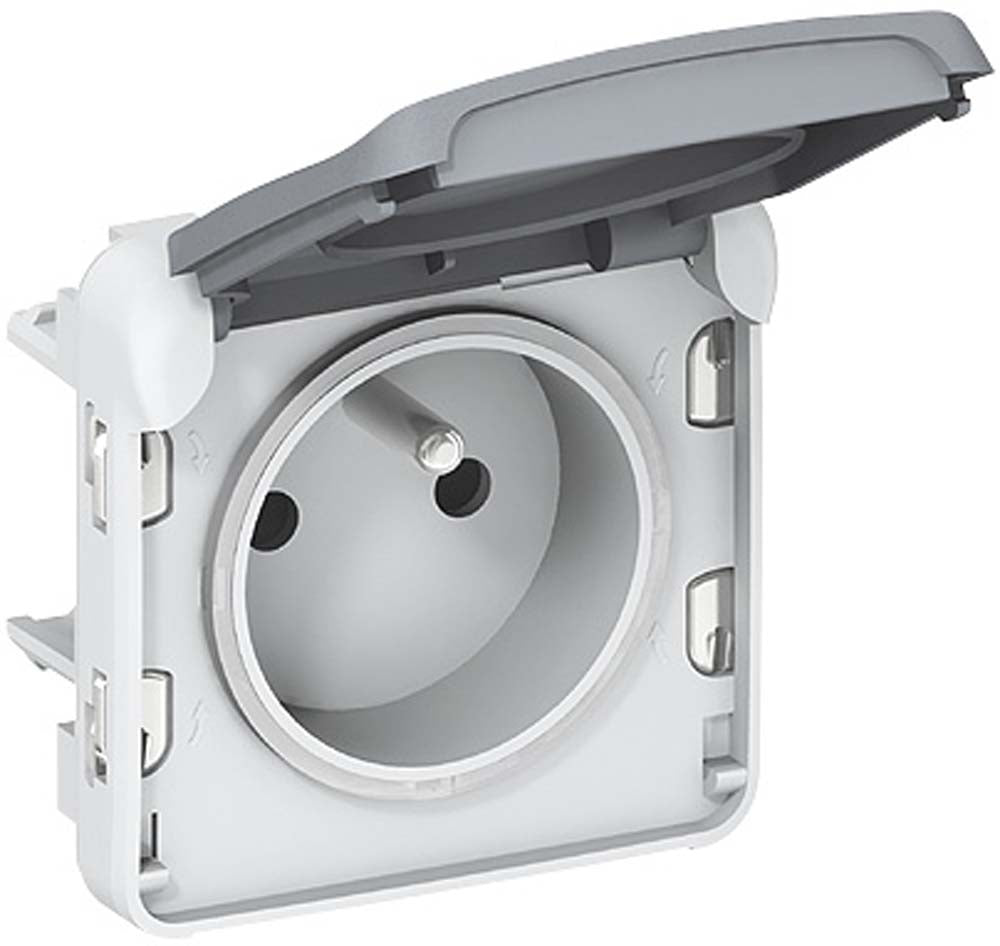Prise étanche 2P+T 16A + clapet protection IP55 saillie - Plexo - Legrand
