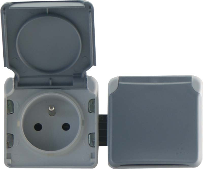 Double prise étanche 2P+T 16A + clapet protection IP55 saillie - Plexo - blanc - Legrand