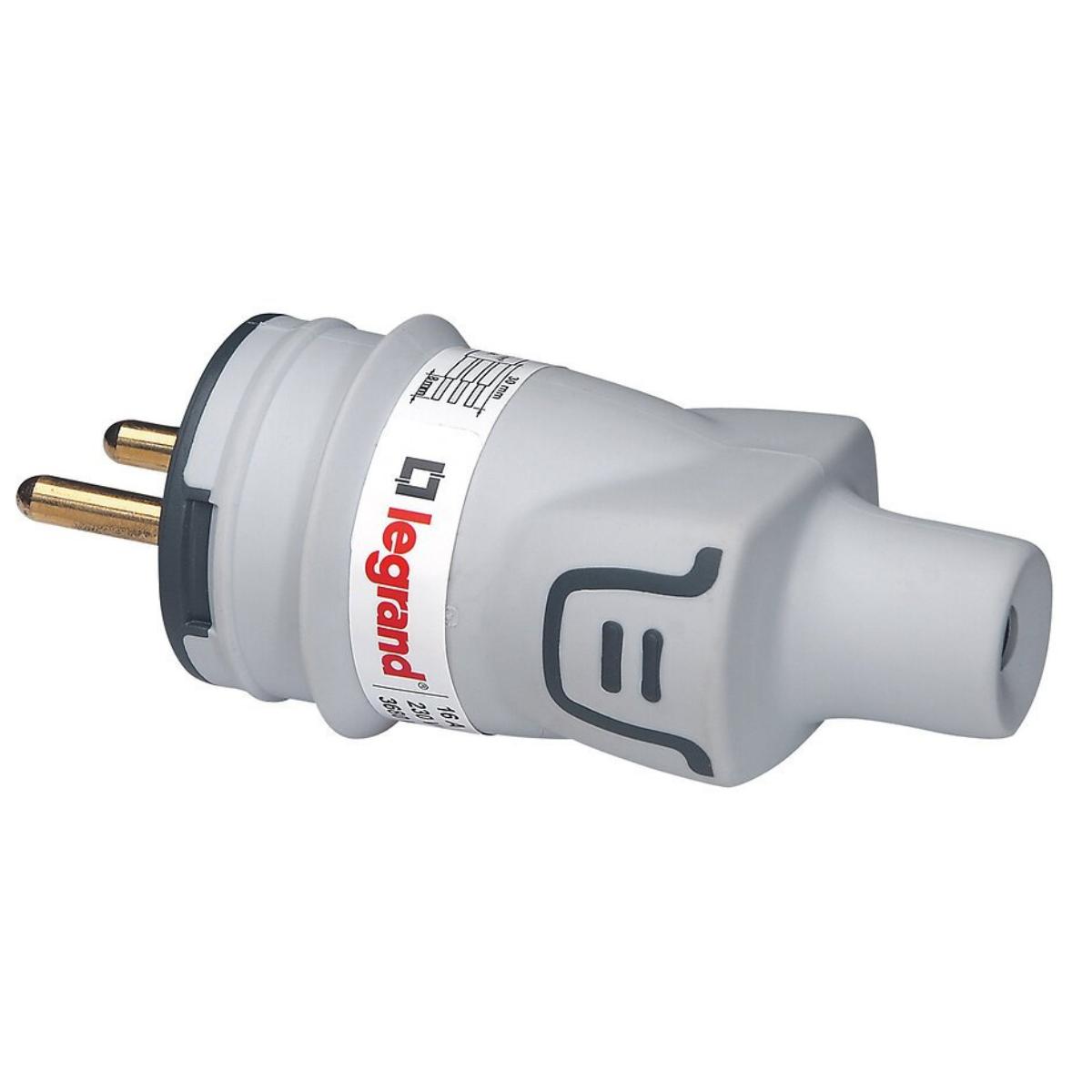 Fiche 2P+T 16A IP44 et IK08 sortie droite - Plexo - Legrand