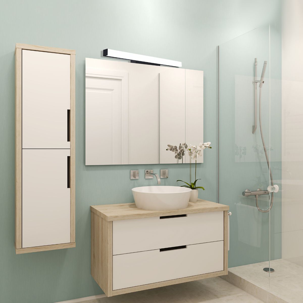 Applique de salle de bain 53cm Noire (16W 1280lm 4000K IP44) - Voltman