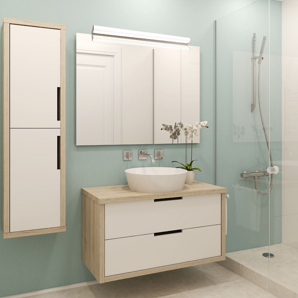 Réglette spéciale Salle de Bains IP44 (90cm 18W 1410lm 4000K) Chrome - Voltman