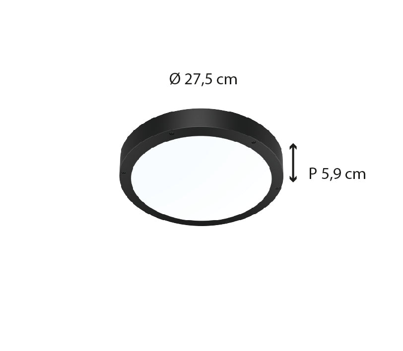 Plafonnier rond IP65 (1800lm 5700K ) - Noire - Voltman