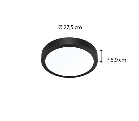 Plafonnier rond IP65 (1800lm 5700K ) - Noire - Voltman