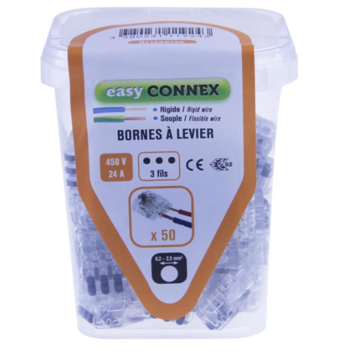 Lot de 50 bornes à levier 3 entrées 0,2x2,5 mm² - Zenitech