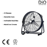 Brasseur d'air Industriel Inclinable Noir - 60cm - 180W - 3 vitesses - Métal - Dio