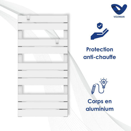Chauffage sèche-serviette 500W - inertie sèche - Blanc - Voltman