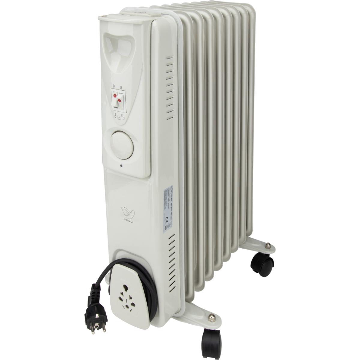 Radiateur mobile bain d'huile 1000 à 2500W - blanc - Voltman