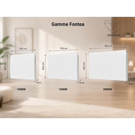 Radiateur fonte Wifi 1000 à 2000W - façade acier blanc - Voltman