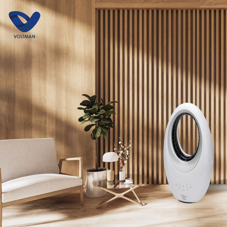 Ventilateur colonne Blanc silencieux et oscillant - 60W - Télécommande 3 vitesses - Voltman