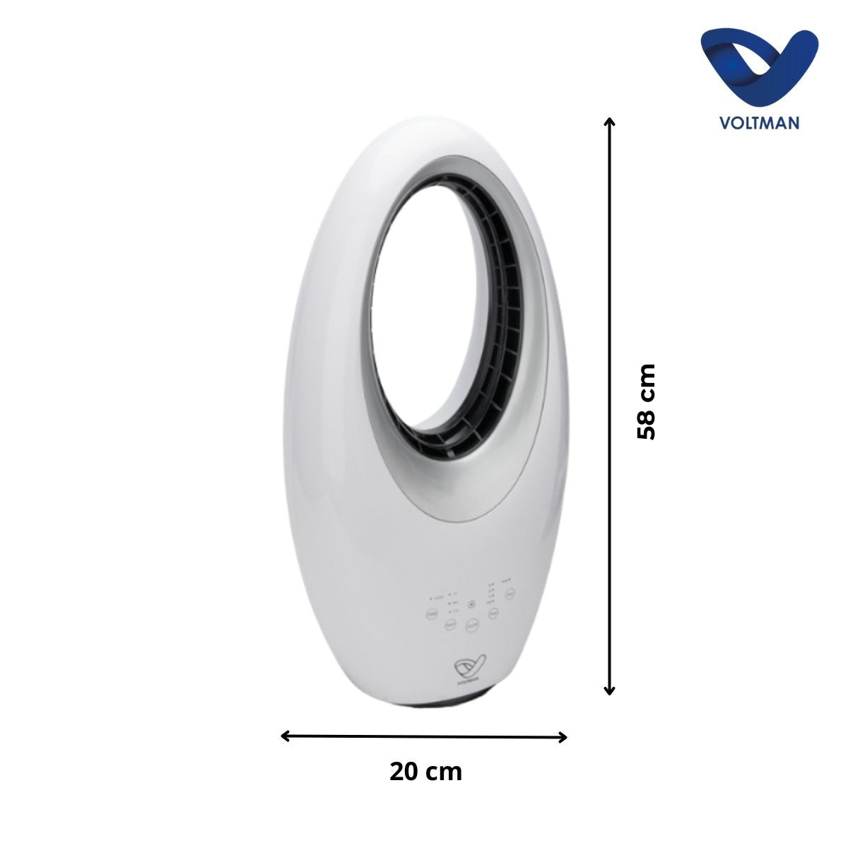 Ventilateur colonne Blanc silencieux et oscillant - 60W - Télécommande 3 vitesses - Voltman
