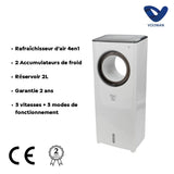 Rafraîchisseur d'air 4en1 humidificateur et purificateur - 80W - Blanc - réservoir 2L - Voltman
