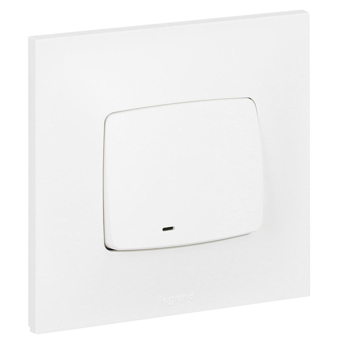 Bouton poussoir 6A + voyant lumineux complet - Neptune - blanc - Legrand