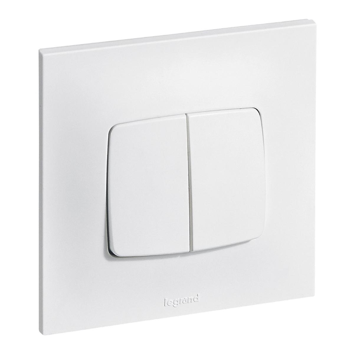 Double bouton poussoir 6A complet - Neptune - blanc - Legrand