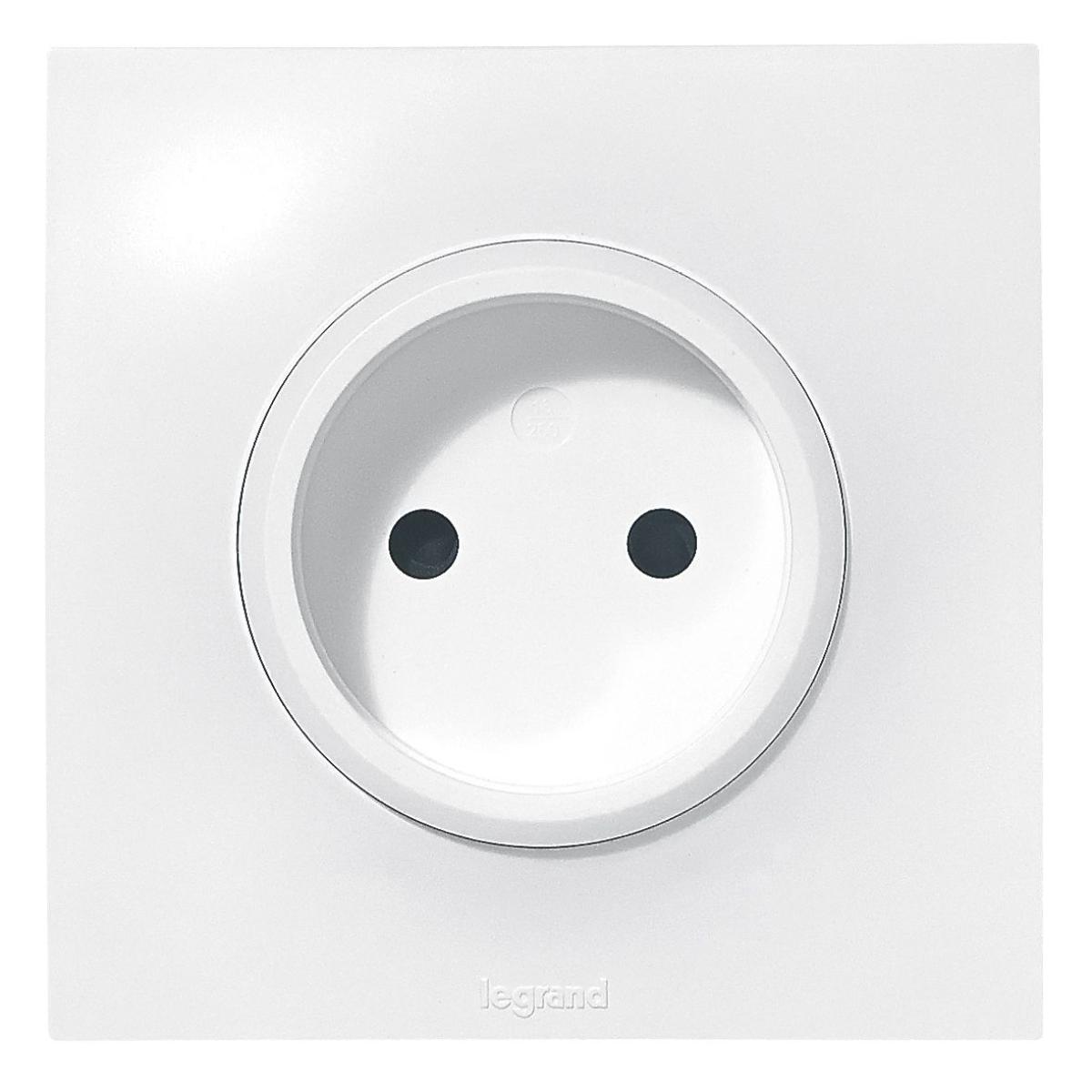 Prise de courant sans terre 2P 16A complet - Neptune - blanc - Legrand