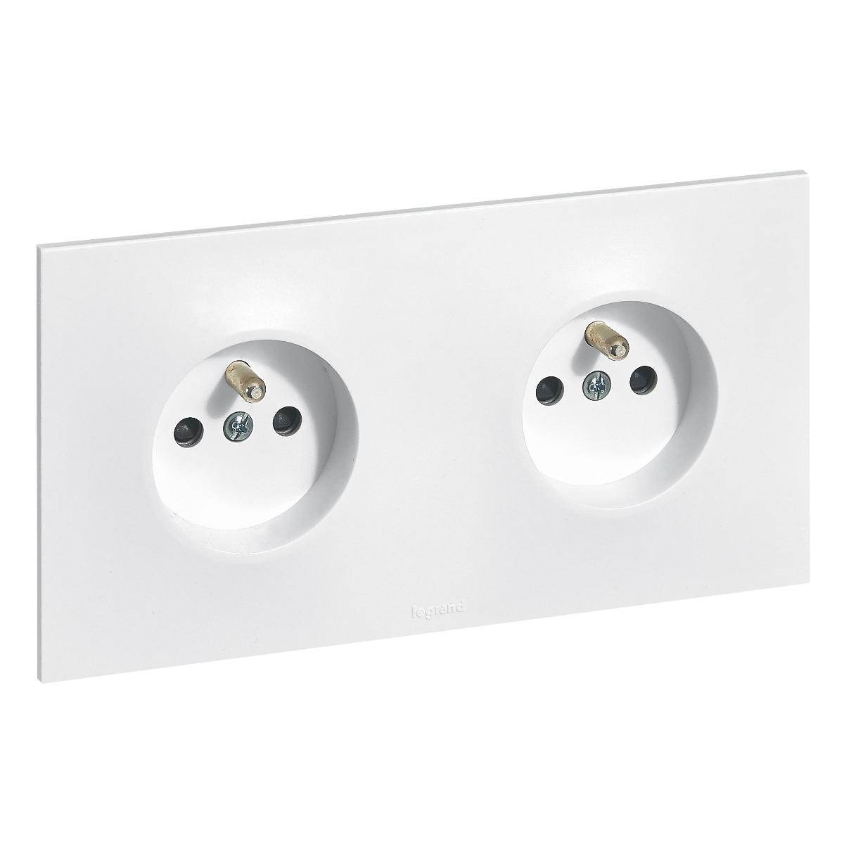 Double prise 2P+T 16A précâblée complet - Neptune - blanc - Legrand