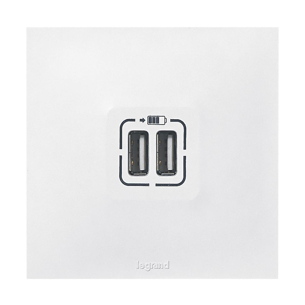 Double chargeur USB Type A 2,4A 12W - Neptune - blanc - Legrand