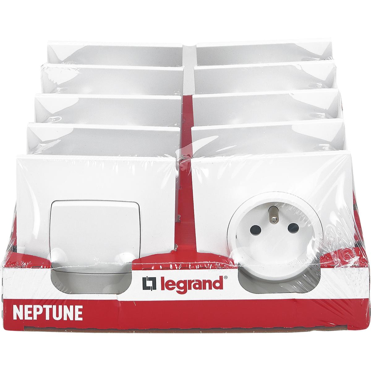 Lot 2 interrupteurs va et vient 10A + 10 prises 2P+T 16A complet - Neptune - blanc - Legrand