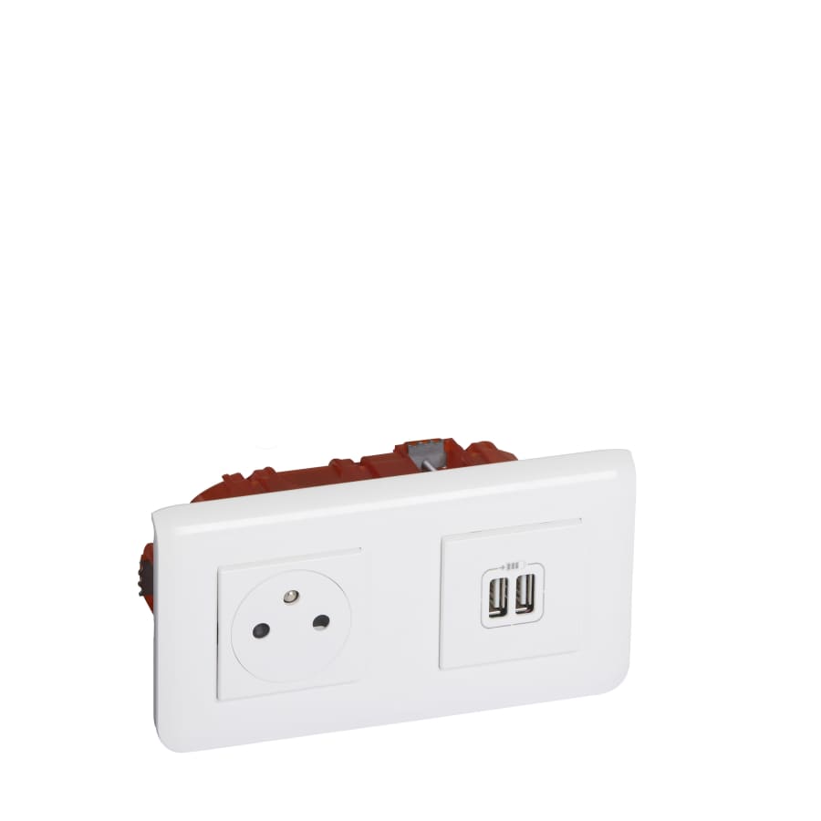 Prise encastrée 2P+T 16A + chargeur USB 2,4A complet - Mosaic - blanc - Legrand