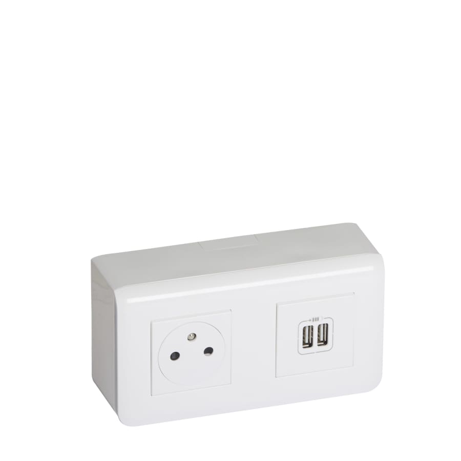 Prise en saillie 2P+T 16A + chargeur USB 2,4A complet - Mosaic - blanc - Legrand