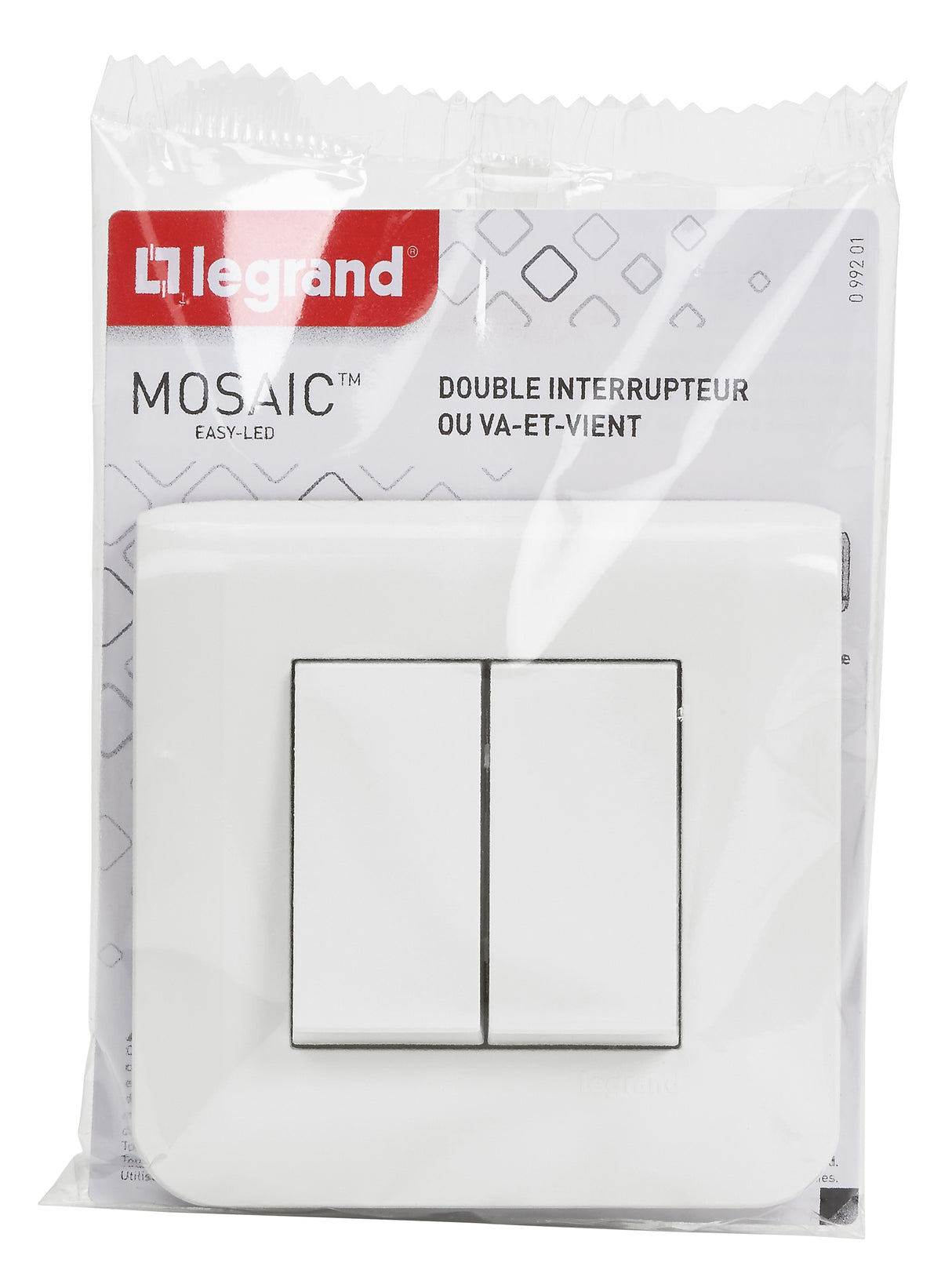 Double interrupteur va et vient 10A complet - Mosaic - blanc - Legrand