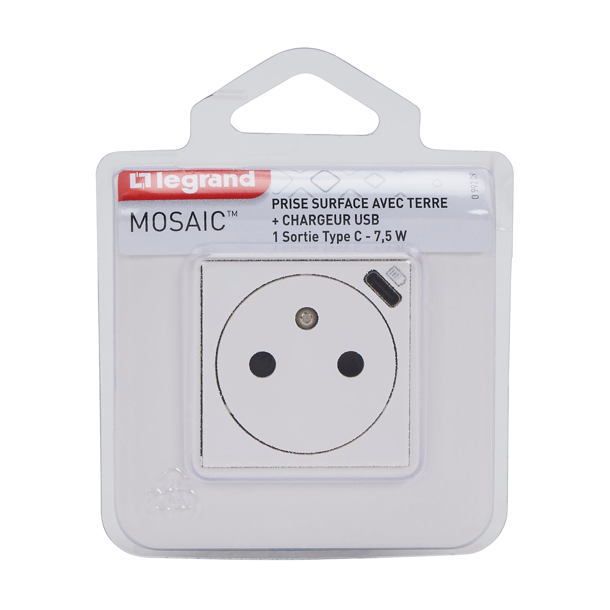 Prise encastrée 2P+T 16A avec chargeur USB-C 1,5A complet - Mosaic - blanc - Legrand