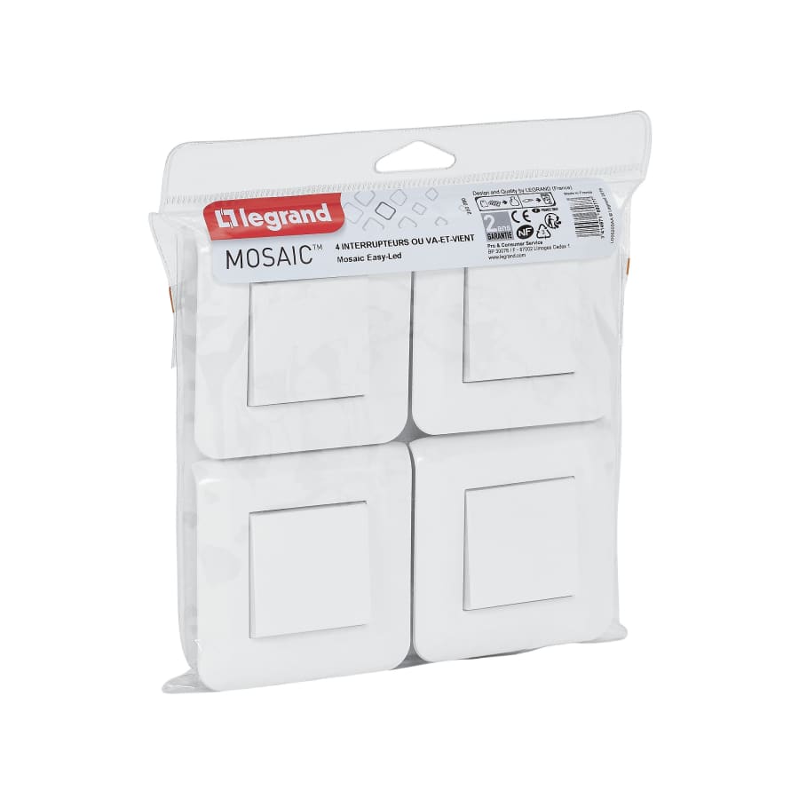 Lot interrupteurs va et vient 10A complet - Mosaic - blanc - Legrand