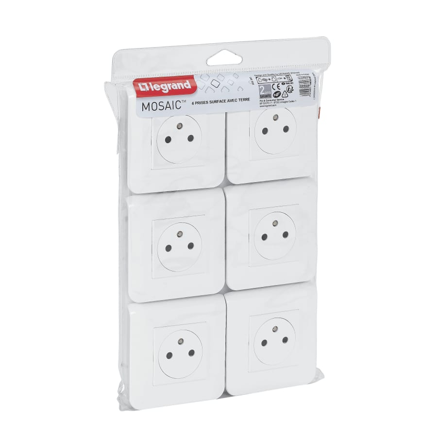 Lot de prises encastrées 2P+T 16A complet - Mosaic - blanc - Legrand