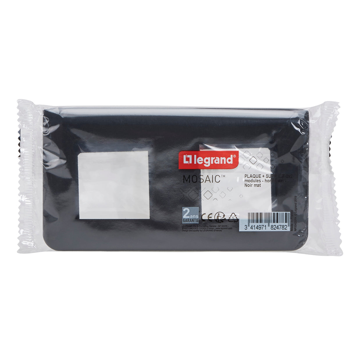 Plaque de finition + support 2x2 modules Mosaic - noir - Legrand
