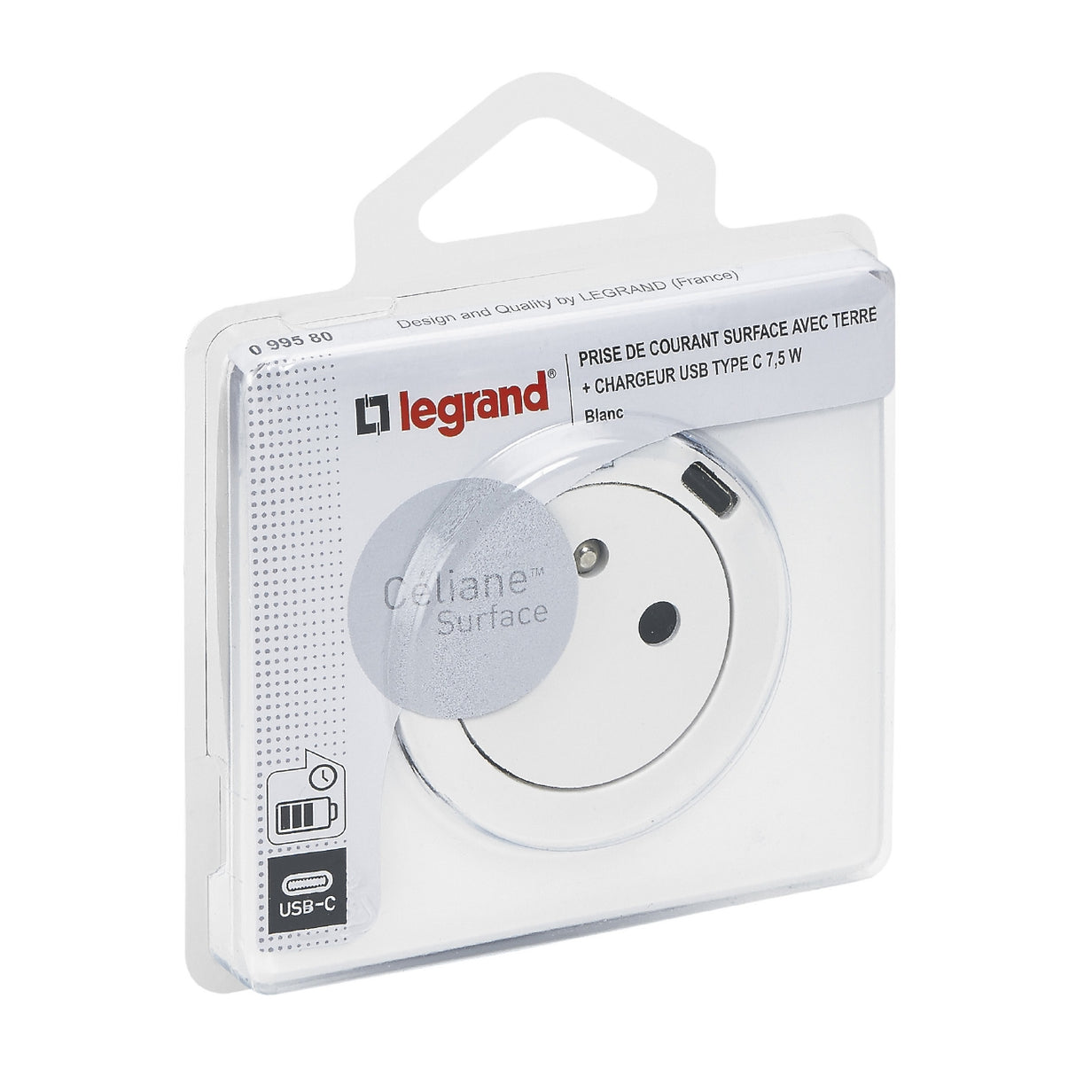 Prise 2P+T 16A chargeur USB-C complet - Céliane - blanc - Legrand