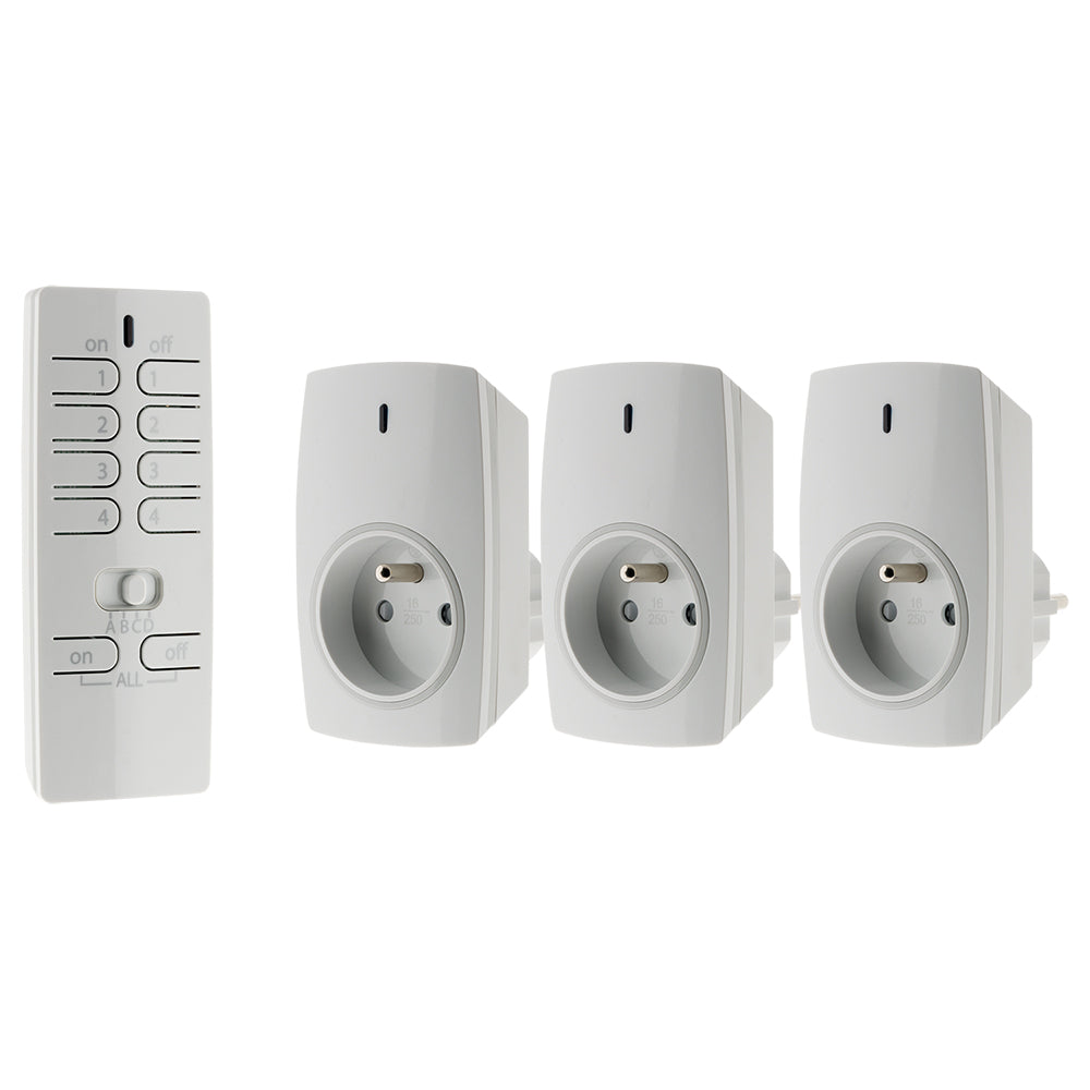 Lot de 3 prises sans fil + télécommande 16 canaux - Otio