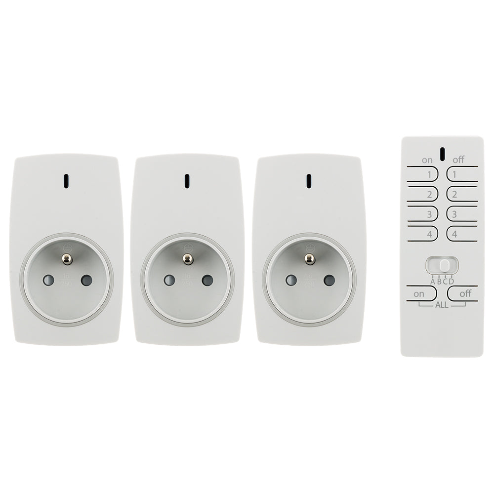 Lot de 3 prises sans fil + télécommande 16 canaux - Otio