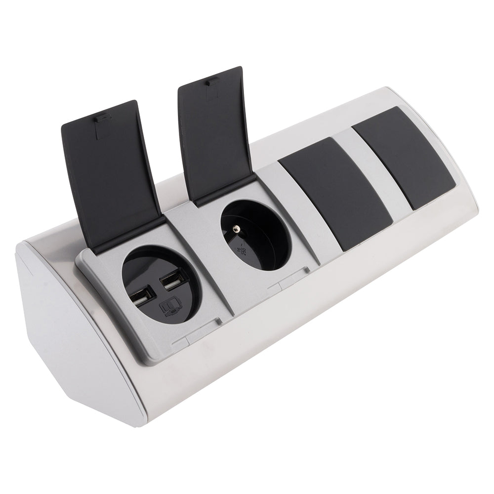 Multiprise d'angle avec clapets de Protection 3 prises + 2 USB - Aluminium - Otio