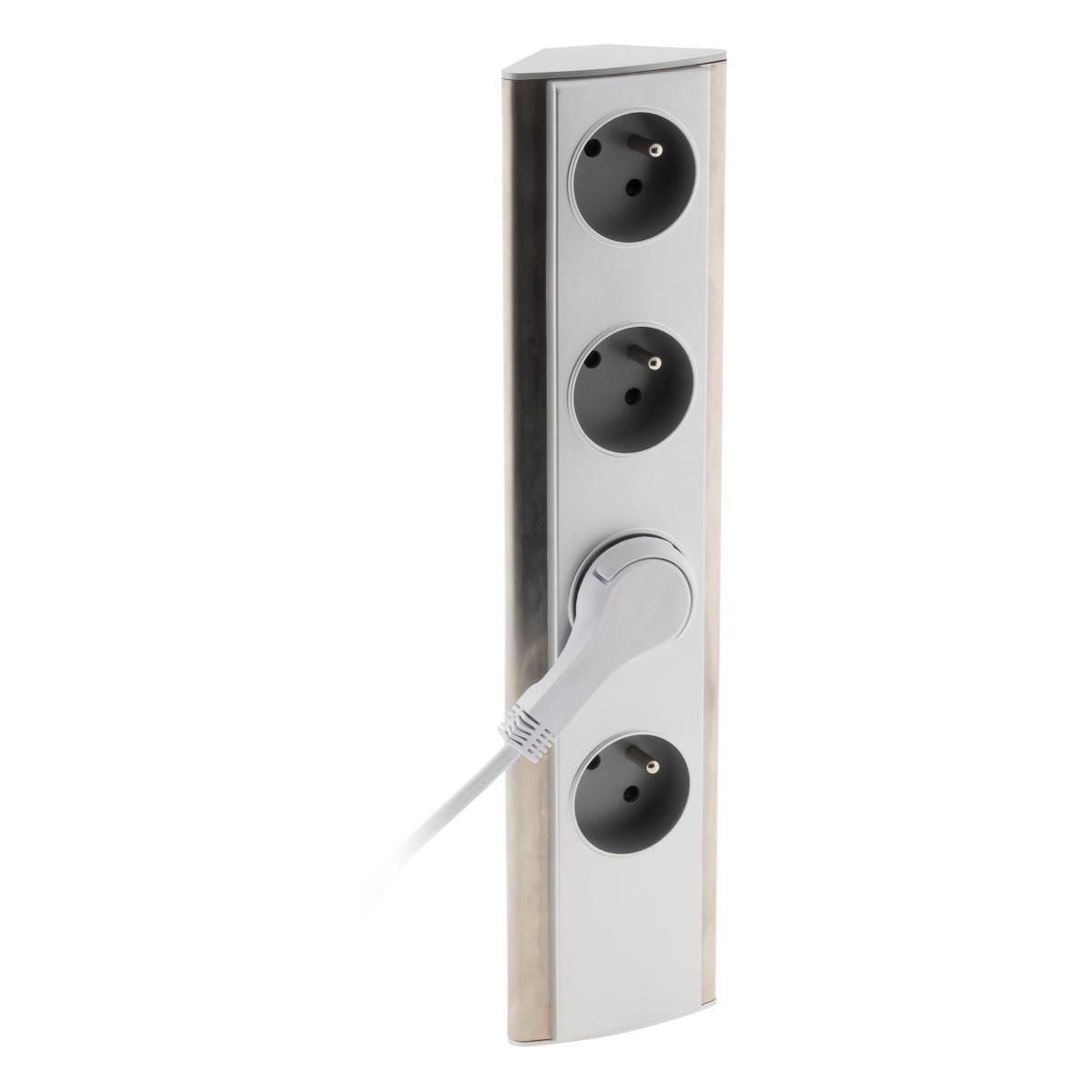 Bloc multiprise d'angle à câbler 4 prises 2P+T 3 680 W - inox - Otio