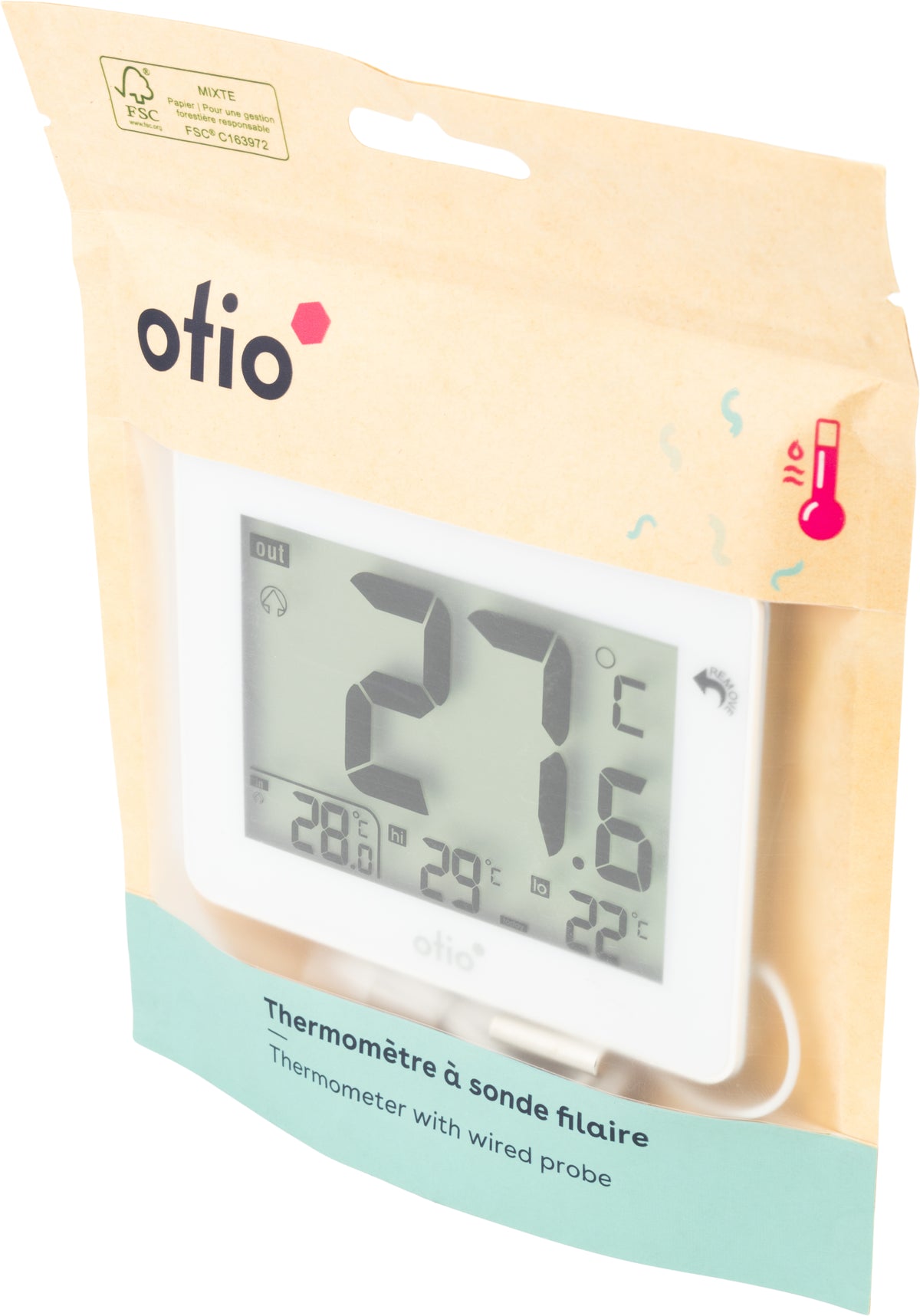 Thermomètre intérieur extérieur filaire - Otio