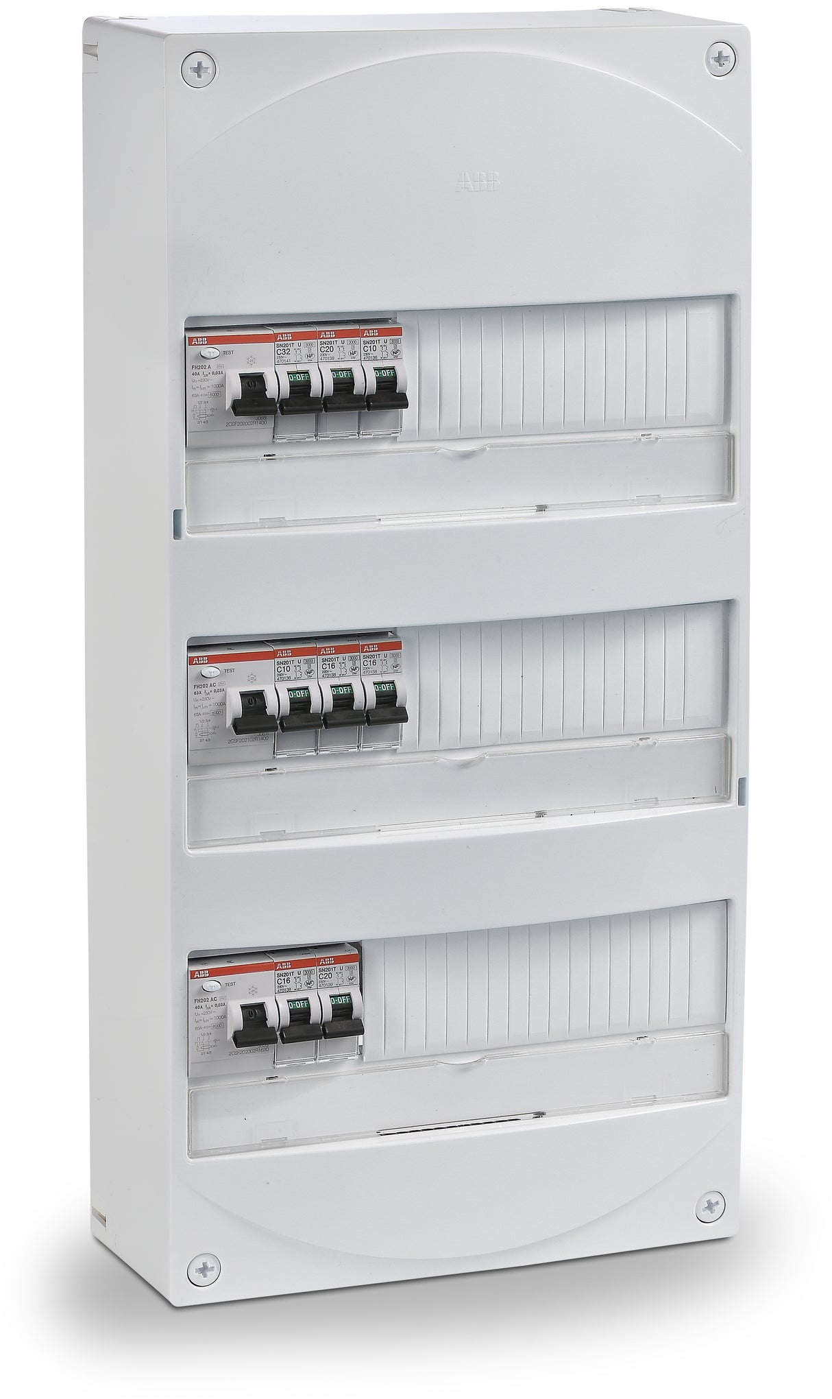 Coffret électrique prééquipé 3 rangées, 39 modules - idéal T4 - ABB