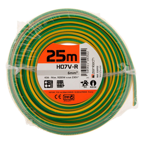 Fil électrique H07V-R 6mm² jaune/vert - Zenitech