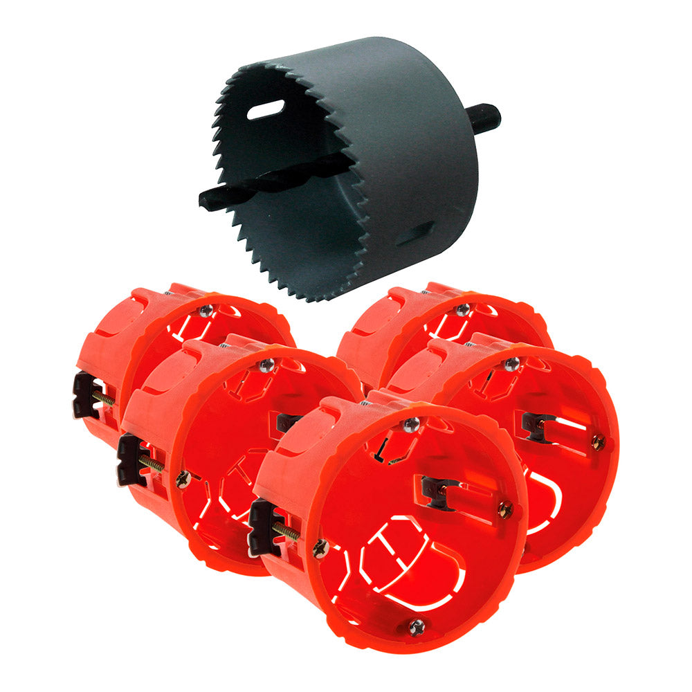 Lot de 5 boîtes d'encastrement cloison sèche Ø67x40mm - Rouge - Zenitech