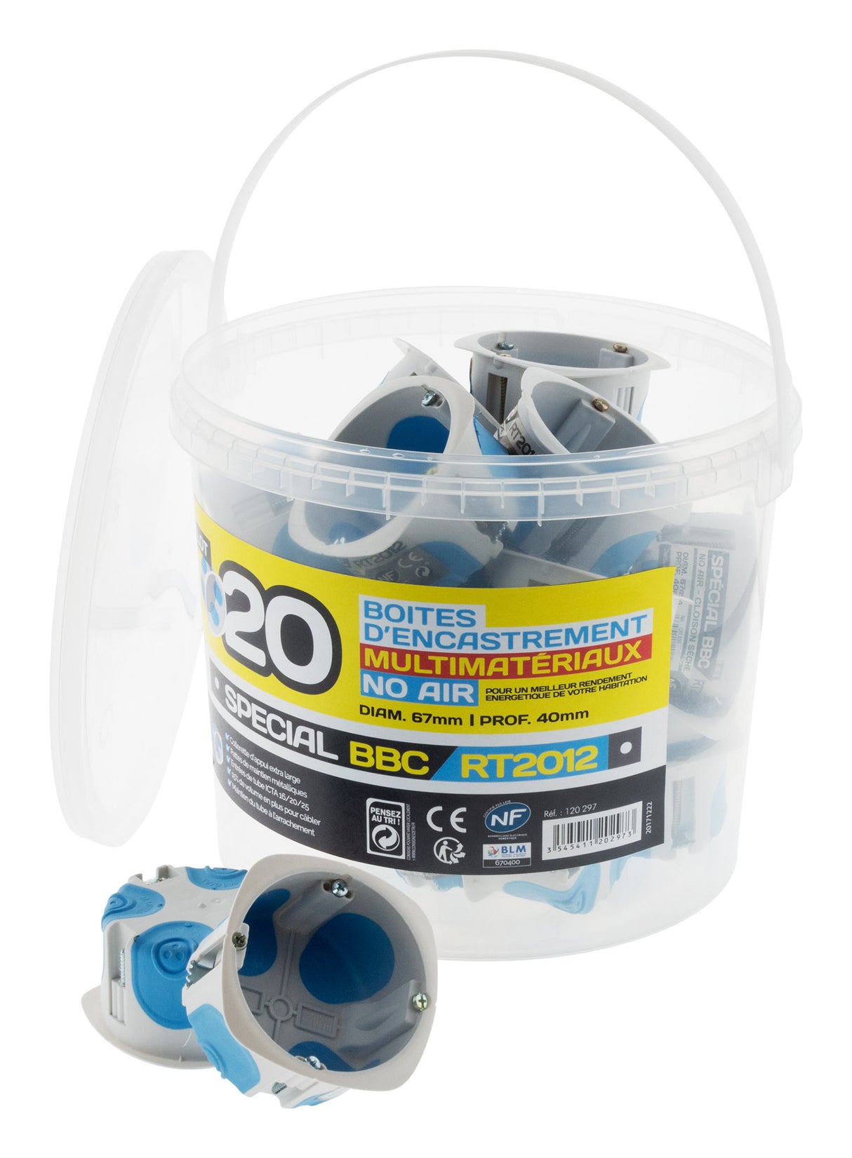 Seau de 20 boîtes d'encastrement No Air Ø67x 40mm - Bleu - Zenitech